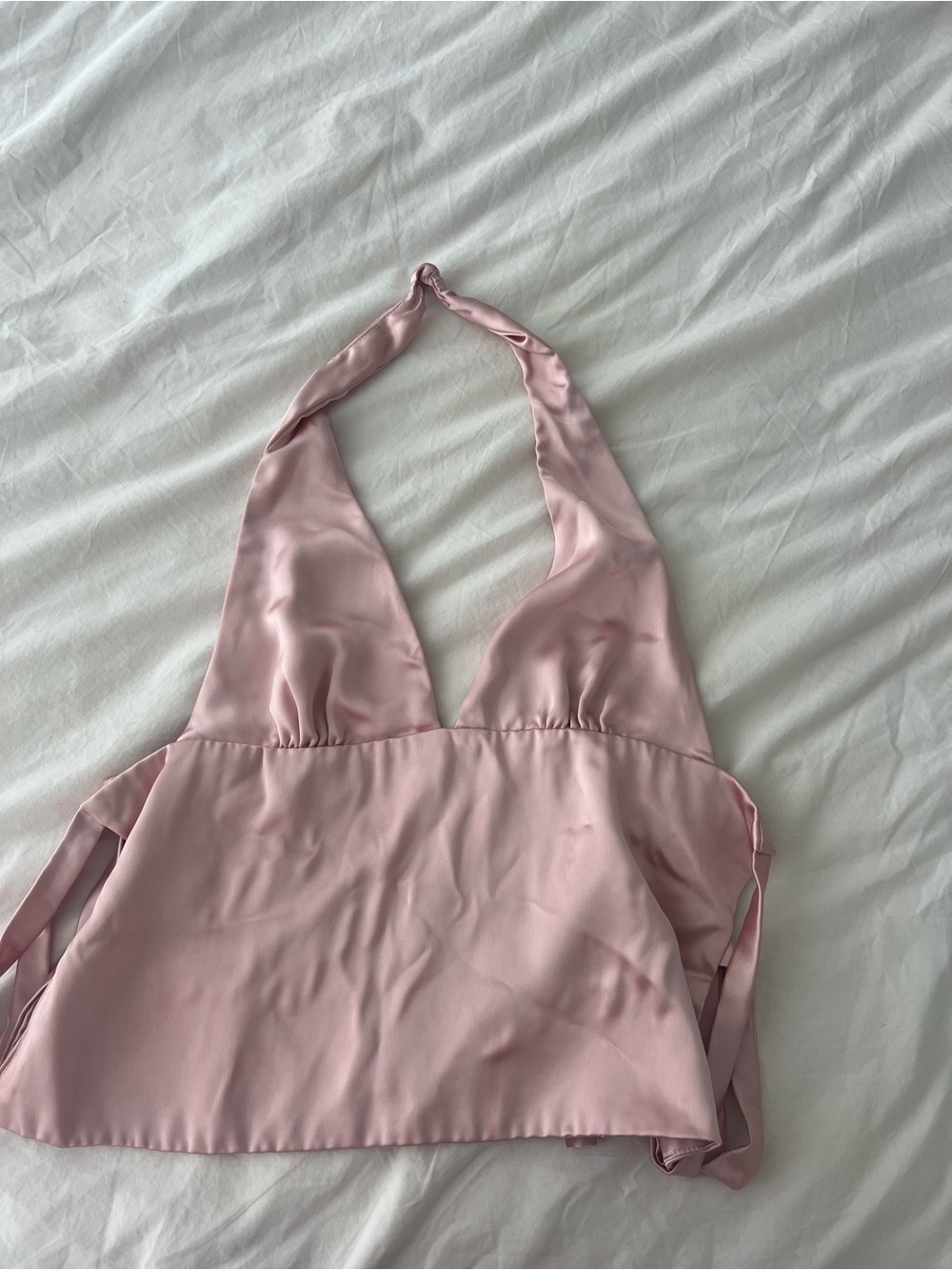 Zara Blush Pink Satin Halter Crop Top